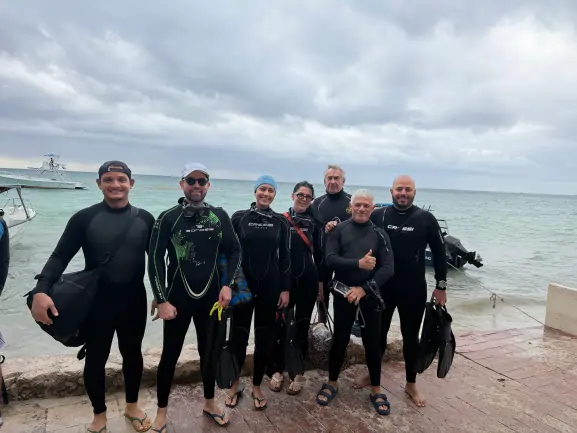 Certified scuba divers ready after a Playa del Carmen dive day